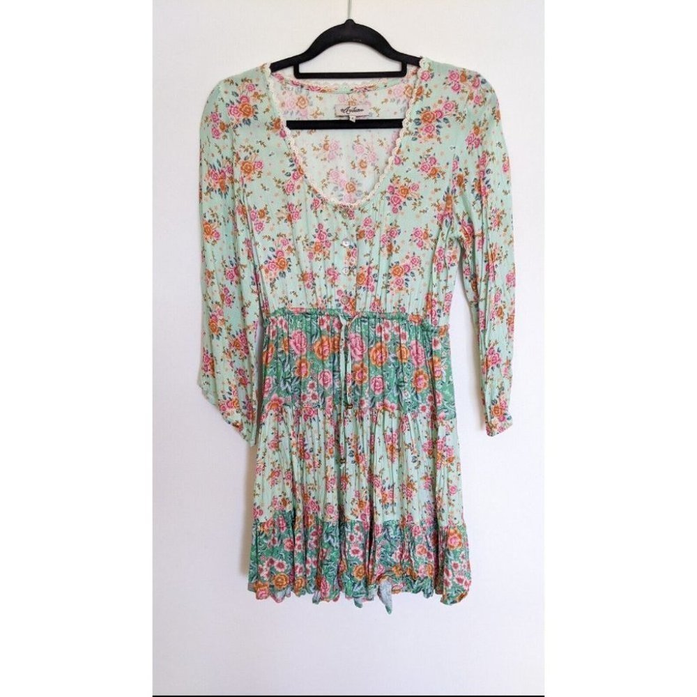 Arnhem Harmony Gypsy Mini Dress Sz6 Boho Floral Mint - Picture 7 of 10